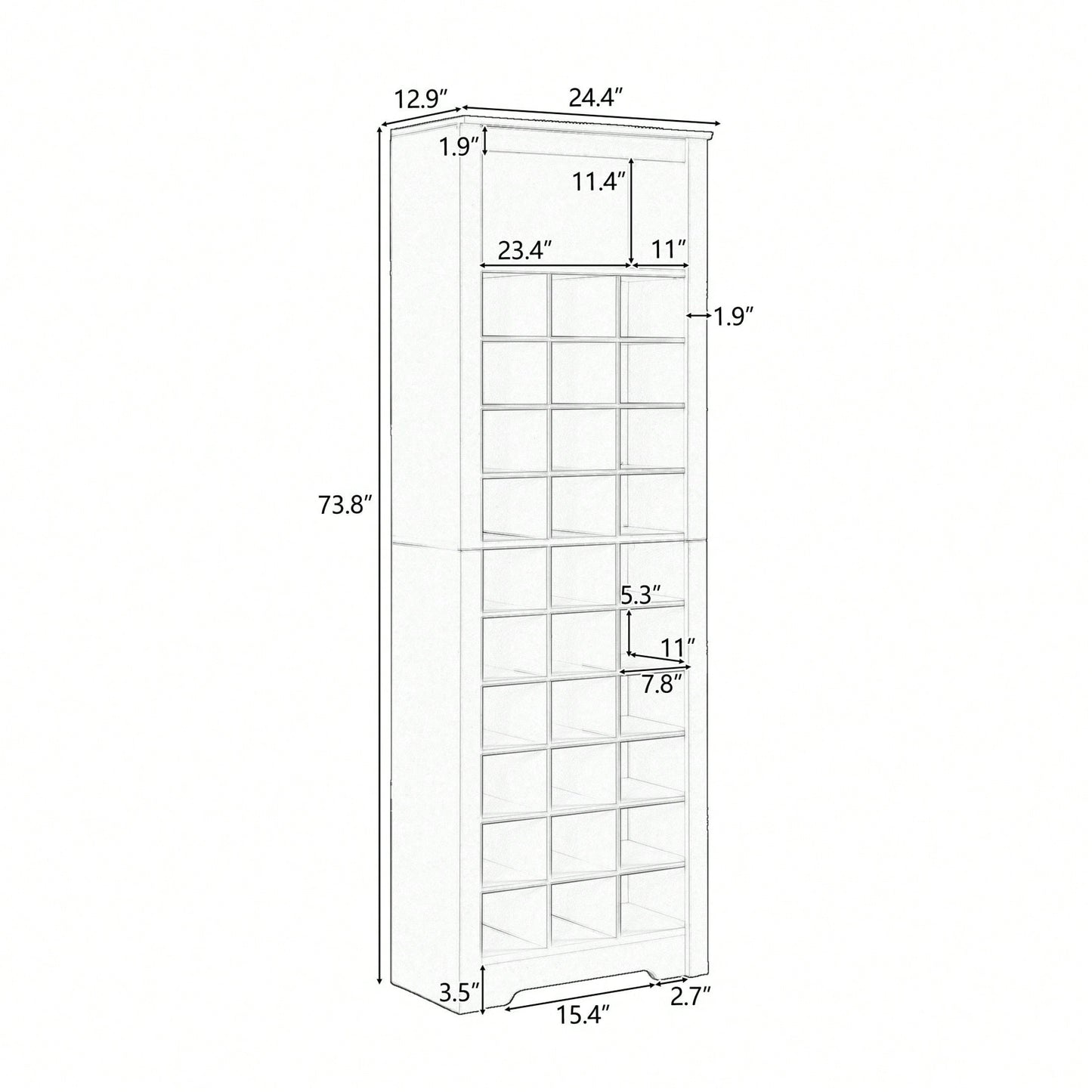 Contemporary 30 Shoe Cubby Console Tall Storage Cabinet for Hallway and Bedroom White