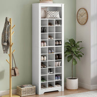 Contemporary 30 Shoe Cubby Console Tall Storage Cabinet for Hallway and Bedroom White