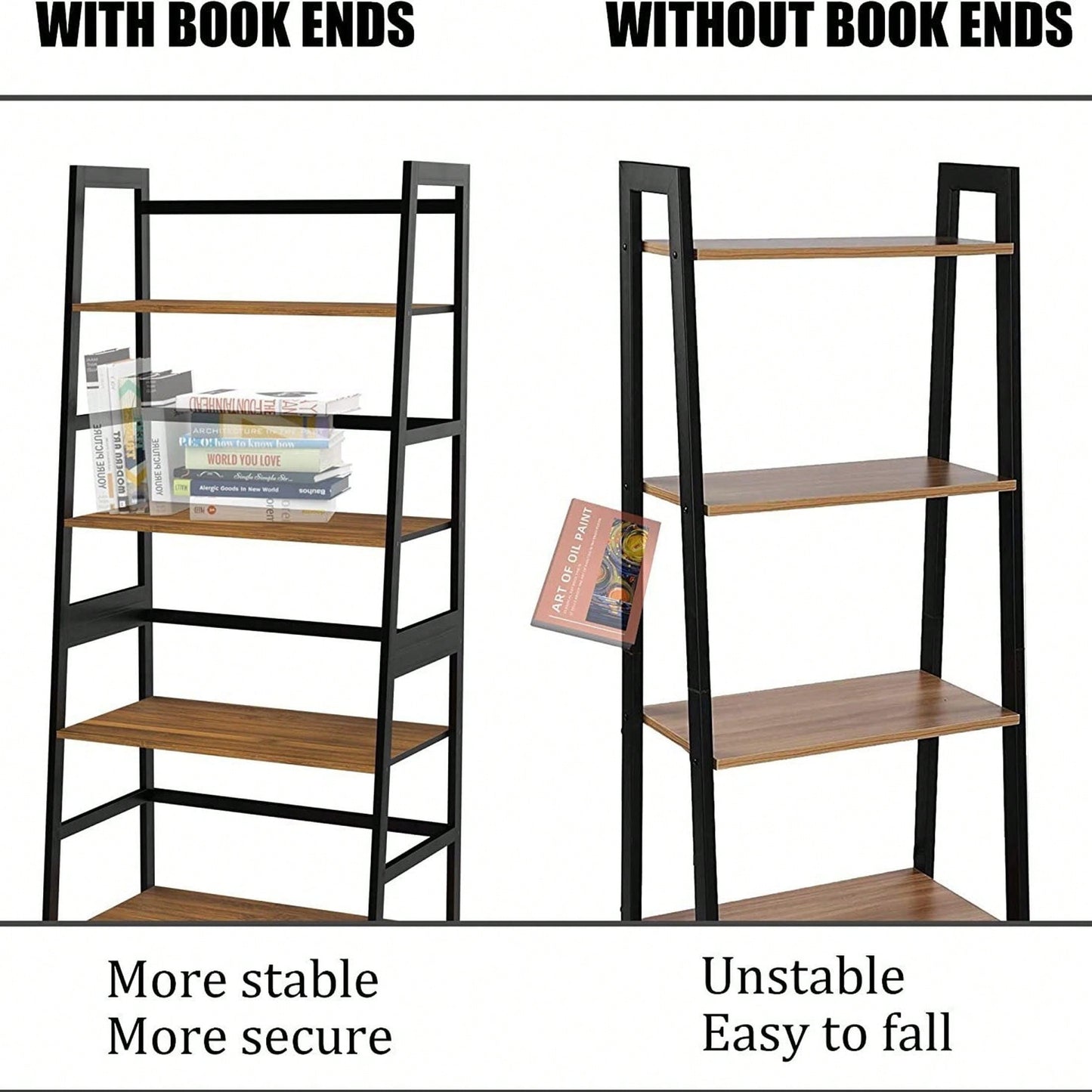 4 Tier Tall Bookcase, Modern Open Book Case For Bedroom, Living Room, Office