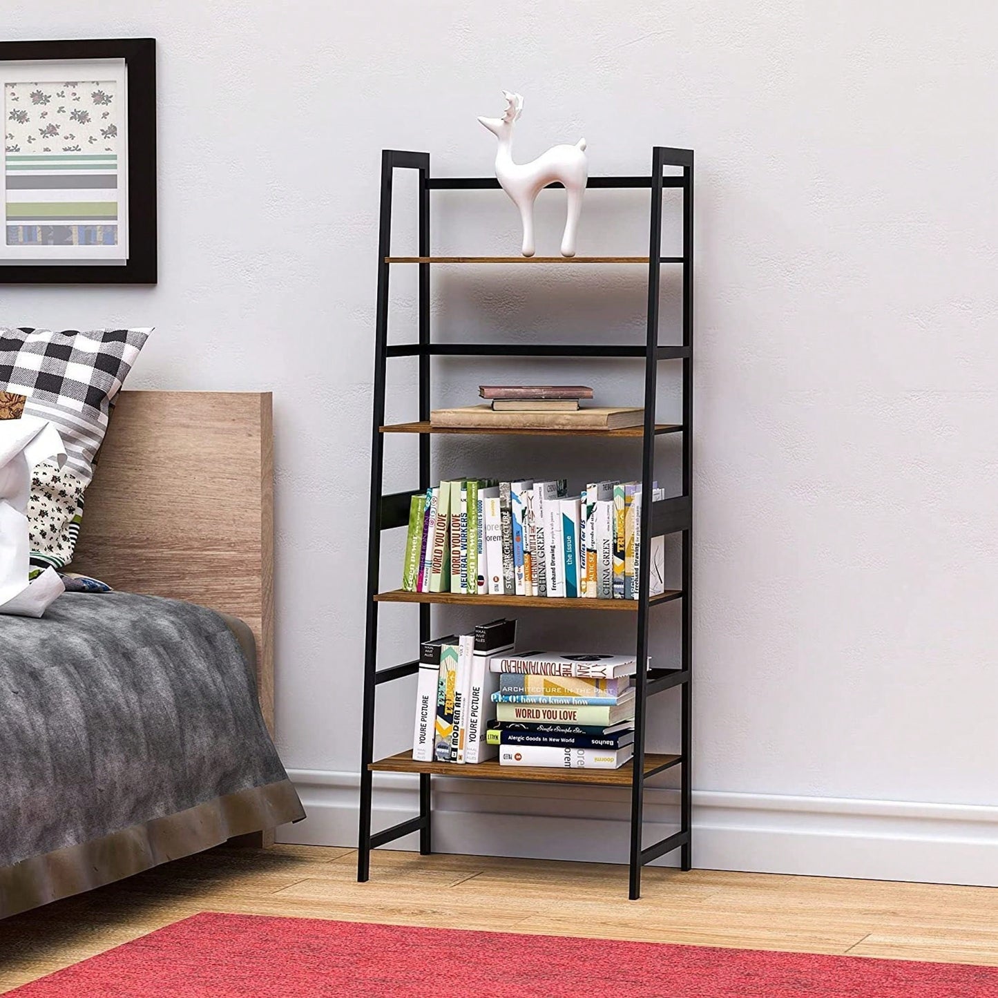 4 Tier Tall Bookcase, Modern Open Book Case For Bedroom, Living Room, Office