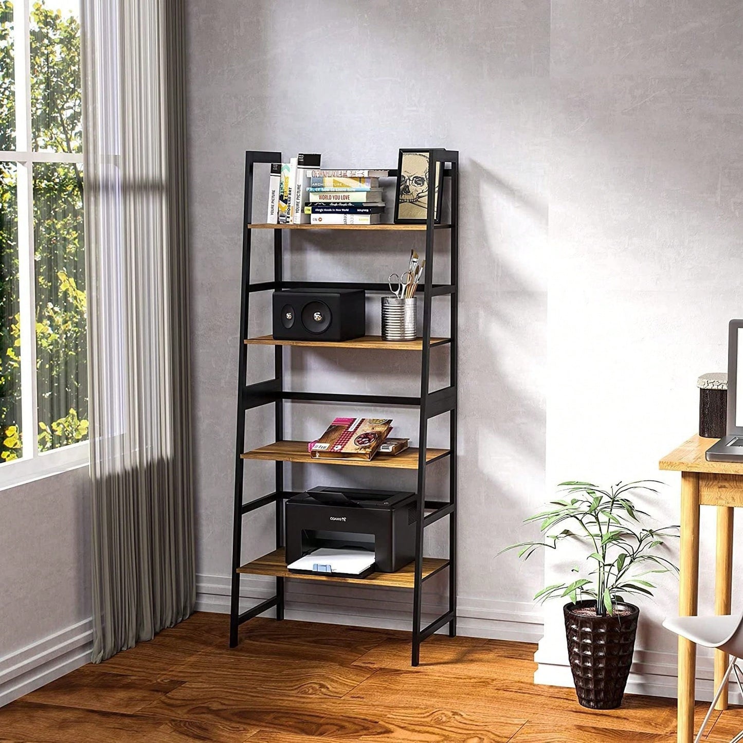 4 Tier Tall Bookcase, Modern Open Book Case For Bedroom, Living Room, Office