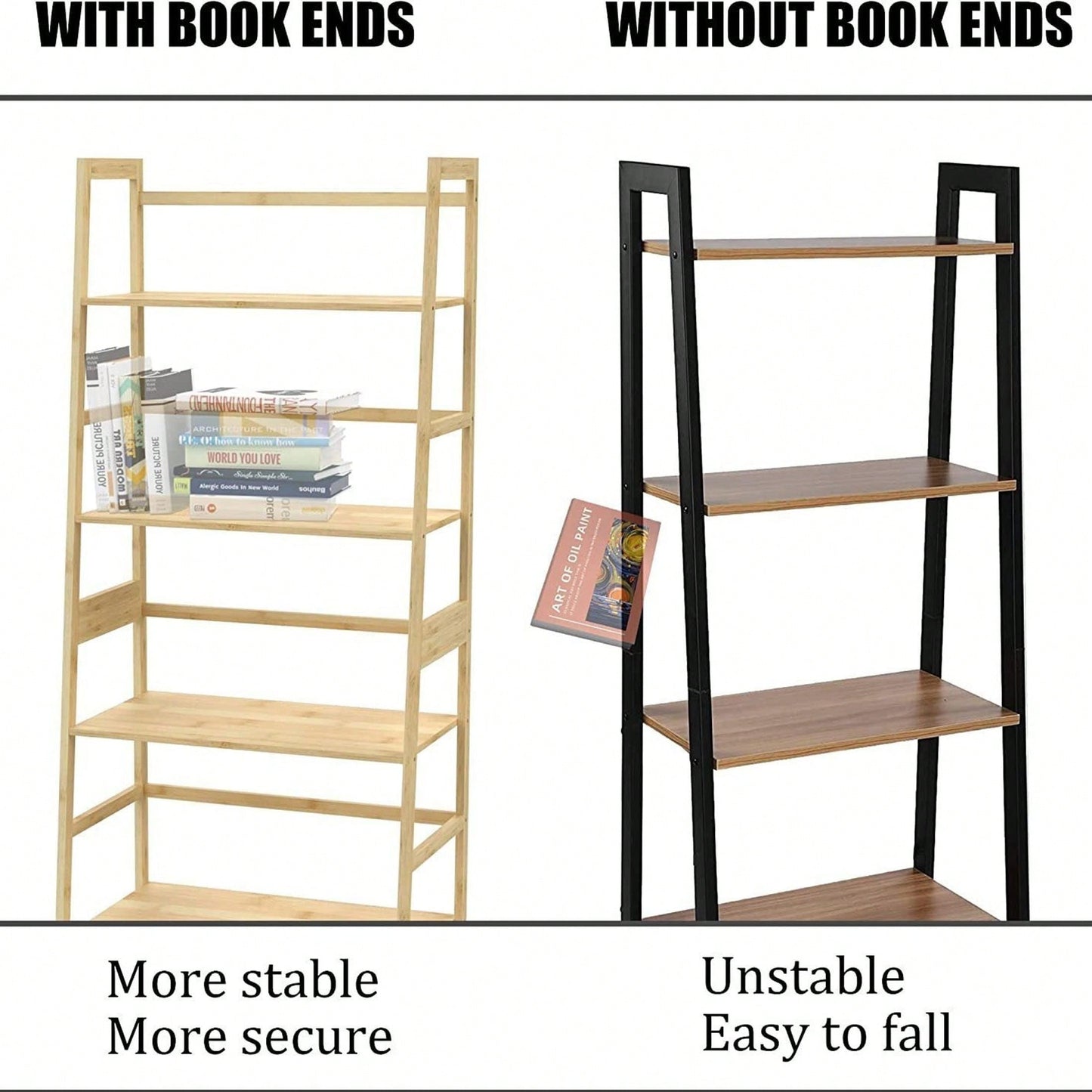 4 Tier Tall Bookcase, Modern Open Book Case For Bedroom, Living Room, Office