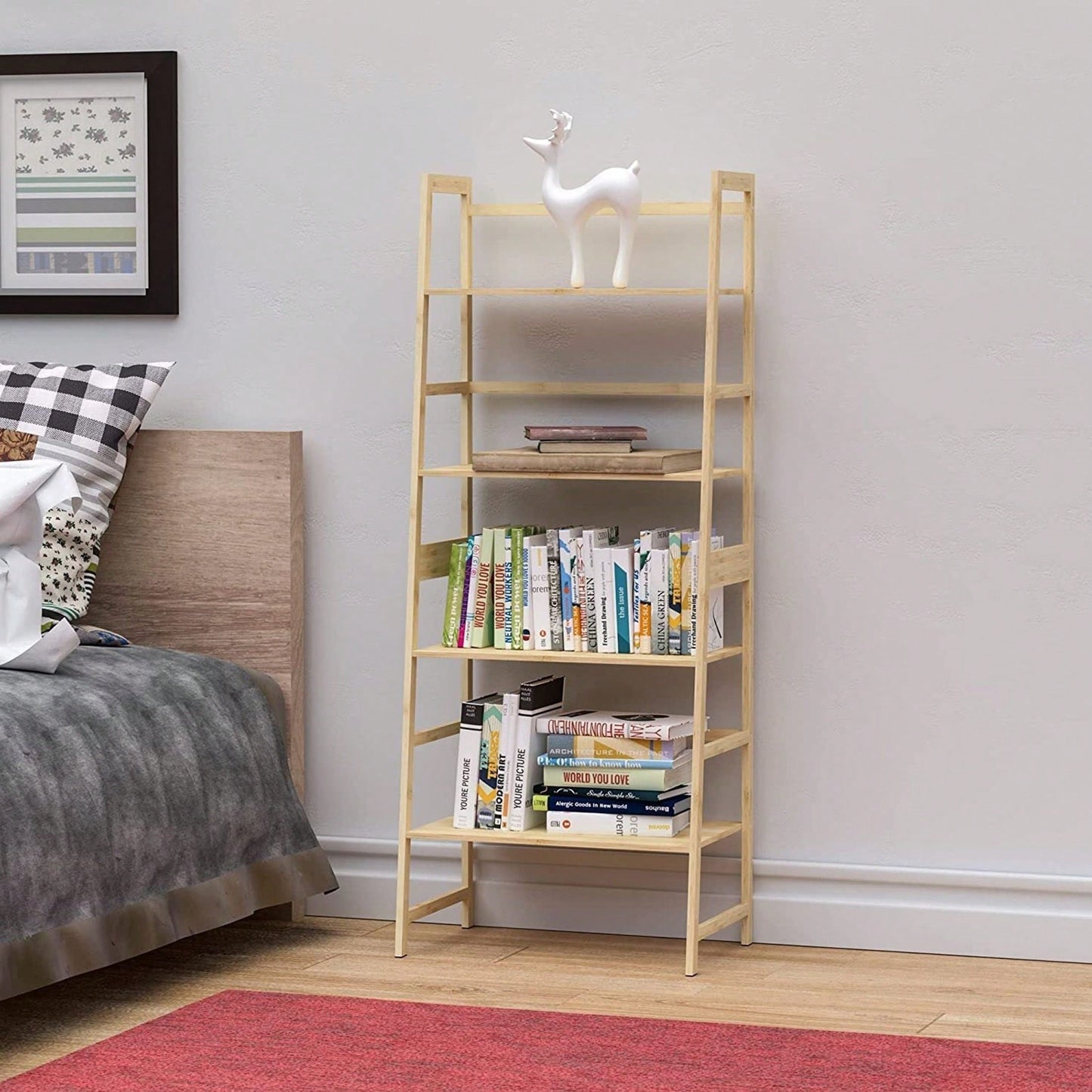 4 Tier Tall Bookcase, Modern Open Book Case For Bedroom, Living Room, Office