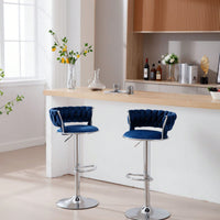 Set Of 2  Bar Stools,With Chrome Footrest And Base Swivel Height Adjustable Mechanical Lifting Velvet + Bar Stool