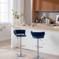 Set Of 2  Bar Stools,With Chrome Footrest And Base Swivel Height Adjustable Mechanical Lifting Velvet + Bar Stool