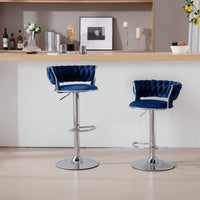 Set Of 2  Bar Stools,With Chrome Footrest And Base Swivel Height Adjustable Mechanical Lifting Velvet + Bar Stool