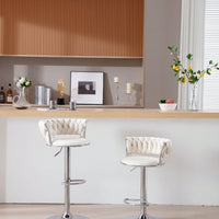 Set Of 2  Bar Stools,With Chrome Footrest And Base Swivel Height Adjustable Mechanical Lifting Velvet + Bar Stool