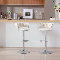 Set Of 2  Bar Stools,With Chrome Footrest And Base Swivel Height Adjustable Mechanical Lifting Velvet + Bar Stool