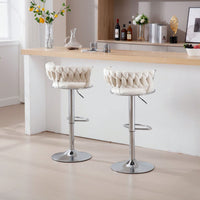 Set Of 2  Bar Stools,With Chrome Footrest And Base Swivel Height Adjustable Mechanical Lifting Velvet + Bar Stool