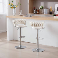 Set Of 2  Bar Stools,With Chrome Footrest And Base Swivel Height Adjustable Mechanical Lifting Velvet + Bar Stool