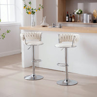 Set Of 2  Bar Stools,With Chrome Footrest And Base Swivel Height Adjustable Mechanical Lifting Velvet + Bar Stool