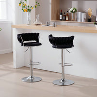 Set Of 2  Bar Stools,With Chrome Footrest And Base Swivel Height Adjustable Mechanical Lifting Velvet + Bar Stool