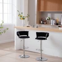 Set Of 2  Bar Stools,With Chrome Footrest And Base Swivel Height Adjustable Mechanical Lifting Velvet + Bar Stool