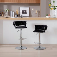 Set Of 2  Bar Stools,With Chrome Footrest And Base Swivel Height Adjustable Mechanical Lifting Velvet + Bar Stool