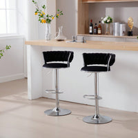 Set Of 2  Bar Stools,With Chrome Footrest And Base Swivel Height Adjustable Mechanical Lifting Velvet + Bar Stool