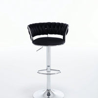 Set Of 2  Bar Stools,With Chrome Footrest And Base Swivel Height Adjustable Mechanical Lifting Velvet + Bar Stool