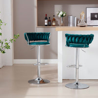 Set Of 2  Bar Stools,With Chrome Footrest And Base Swivel Height Adjustable Mechanical Lifting Velvet + Bar Stool