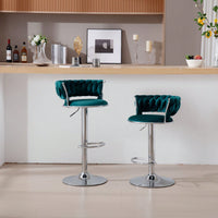 Set Of 2  Bar Stools,With Chrome Footrest And Base Swivel Height Adjustable Mechanical Lifting Velvet + Bar Stool