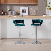 Set Of 2  Bar Stools,With Chrome Footrest And Base Swivel Height Adjustable Mechanical Lifting Velvet + Bar Stool