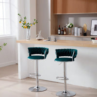 Set Of 2  Bar Stools,With Chrome Footrest And Base Swivel Height Adjustable Mechanical Lifting Velvet + Bar Stool