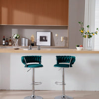 Set Of 2  Bar Stools,With Chrome Footrest And Base Swivel Height Adjustable Mechanical Lifting Velvet + Bar Stool