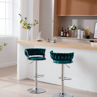 Set Of 2  Bar Stools,With Chrome Footrest And Base Swivel Height Adjustable Mechanical Lifting Velvet + Bar Stool