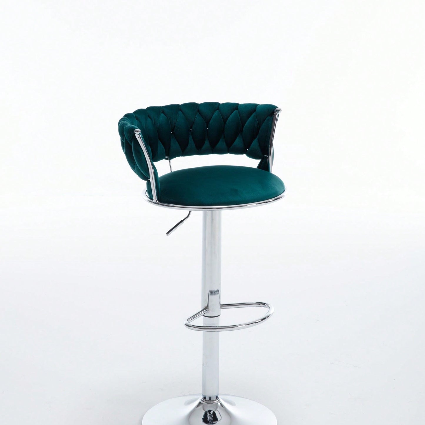 Set Of 2  Bar Stools,With Chrome Footrest And Base Swivel Height Adjustable Mechanical Lifting Velvet + Bar Stool