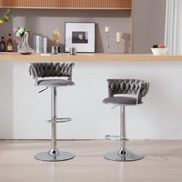 Set Of 2  Bar Stools,With Chrome Footrest And Base Swivel Height Adjustable Mechanical Lifting Velvet + Bar Stool