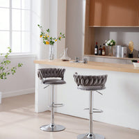 Set Of 2  Bar Stools,With Chrome Footrest And Base Swivel Height Adjustable Mechanical Lifting Velvet + Bar Stool