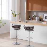 Set Of 2  Bar Stools,With Chrome Footrest And Base Swivel Height Adjustable Mechanical Lifting Velvet + Bar Stool