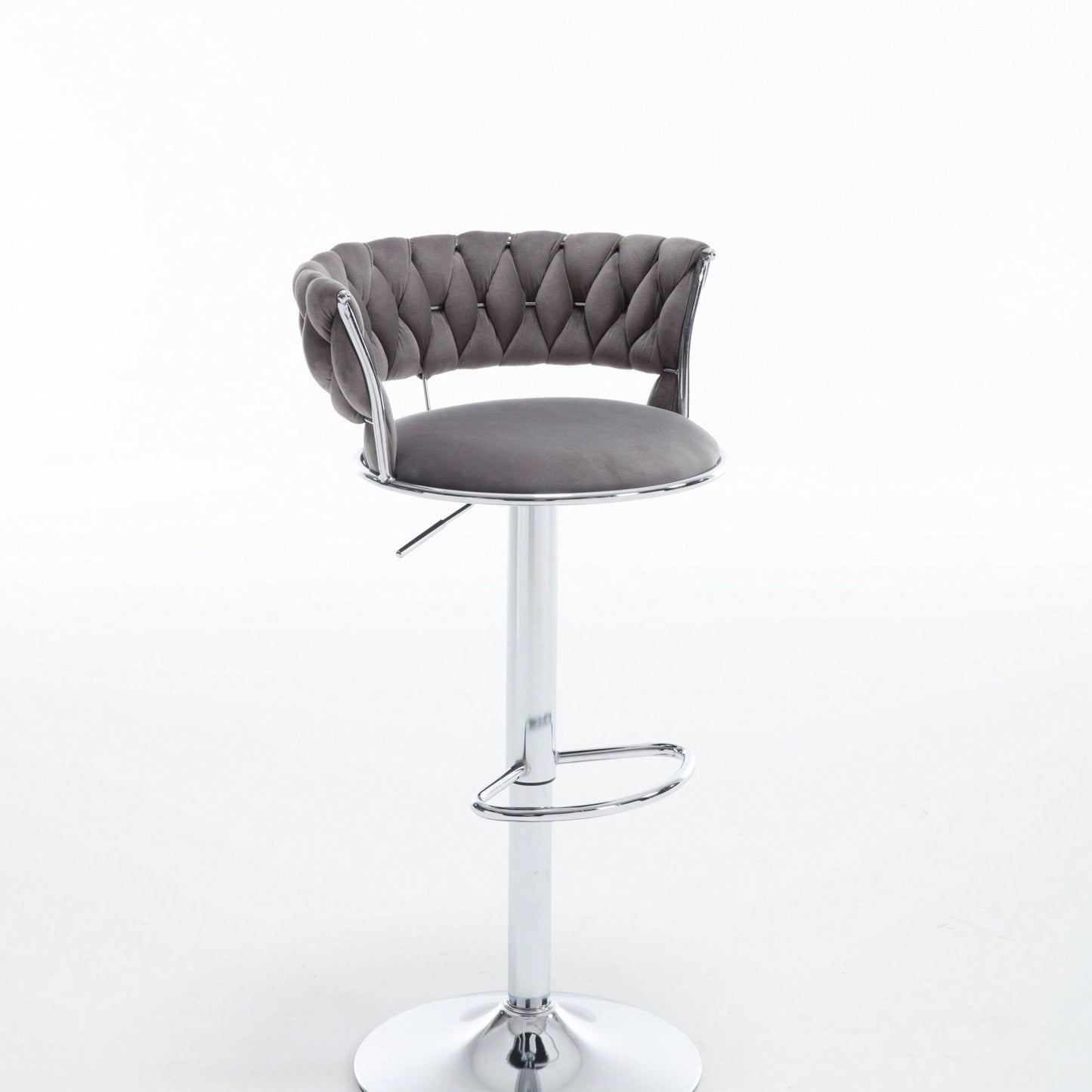 Set Of 2  Bar Stools,With Chrome Footrest And Base Swivel Height Adjustable Mechanical Lifting Velvet + Bar Stool