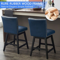 26" Upholstered Swivel Bar Stools Set Of 2, Modern PU Leather High Back Counter Stools With Nail Head Design And Wood Frame