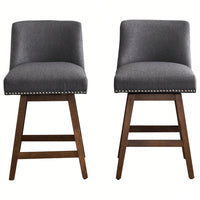 26" Upholstered Swivel Bar Stools Set Of 2, Modern Linen Fabric High Back Counter Stools With Nail Head Design And Wood Frame