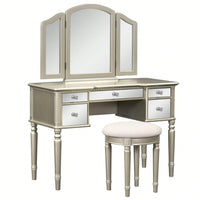 43" Dressing Table Set With Mirrored Drawers And Stool, Tri-Fold Mirror, Makeup Vanity Set For Bedroom