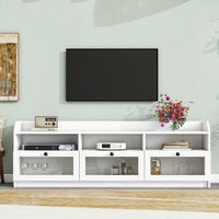 Sleek Modern Design TV Stand with Acrylic Door for TVs Up to 65 Inch Stylish Media Console Ample Storage Space Black Handles