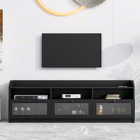 Sleek Modern Design TV Stand with Acrylic Door for TVs Up to 65 Inch Stylish Media Console Ample Storage Space Black Handles