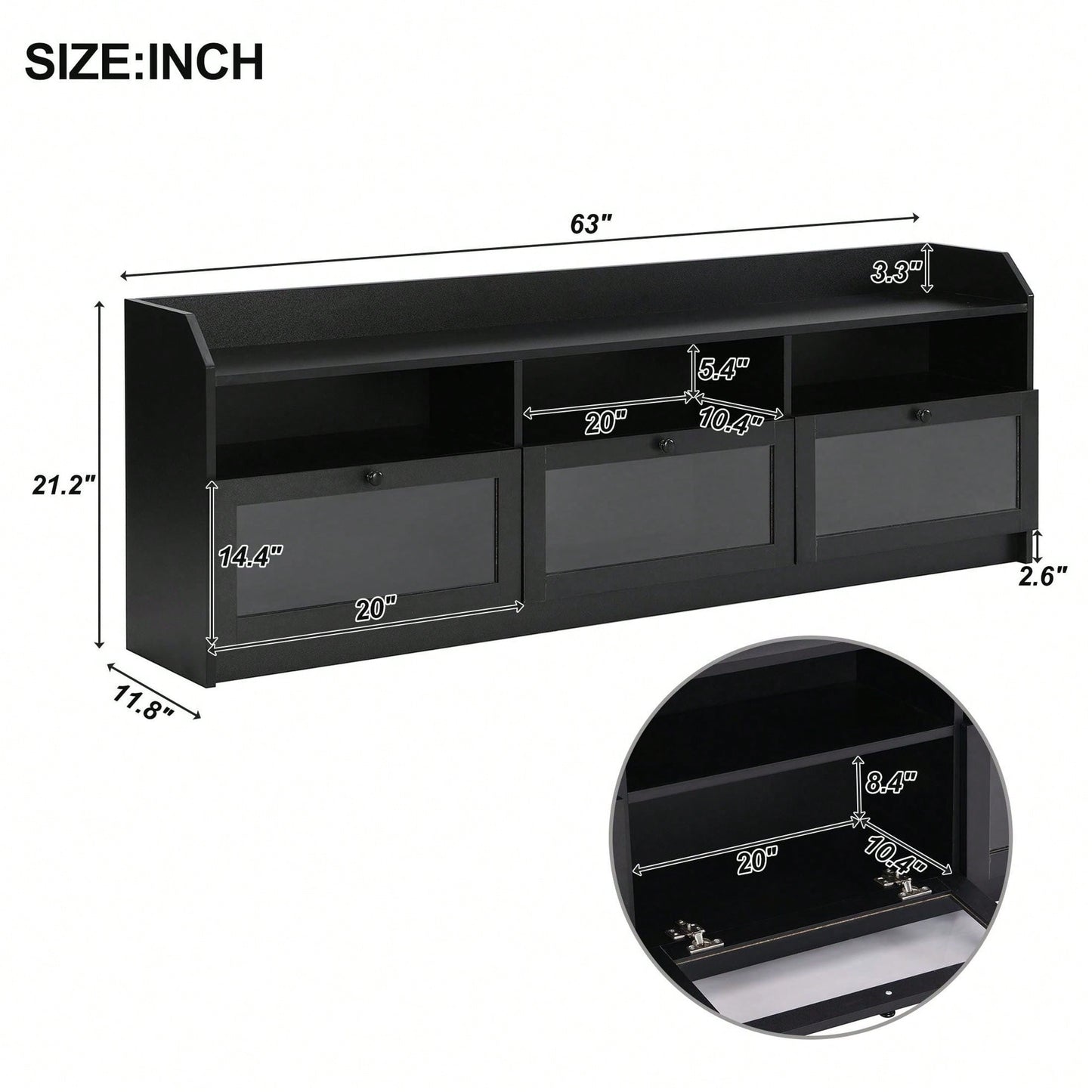 Sleek Modern Design TV Stand with Acrylic Door for TVs Up to 65 Inch Stylish Media Console Ample Storage Space Black Handles