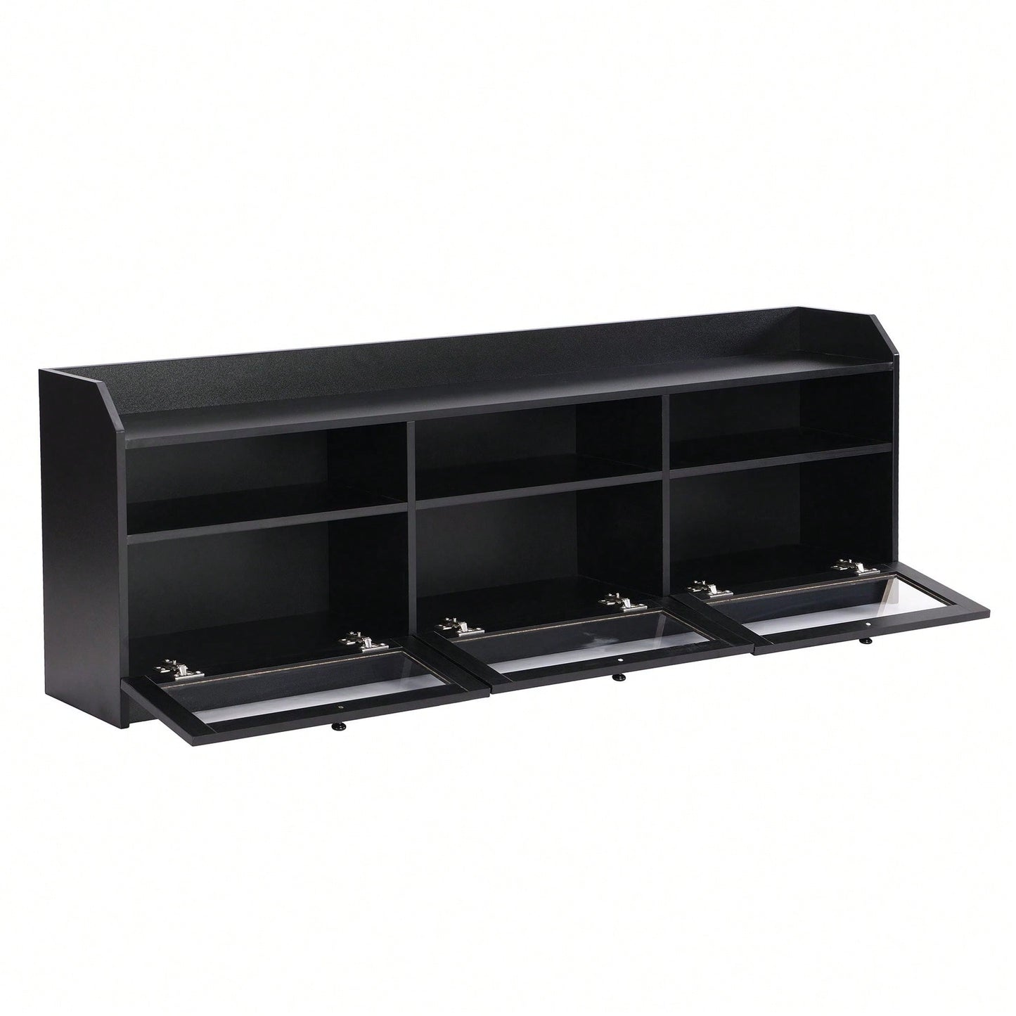 Sleek Modern Design TV Stand with Acrylic Door for TVs Up to 65 Inch Stylish Media Console Ample Storage Space Black Handles