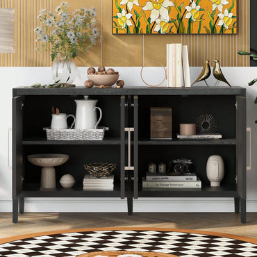 Storage Cabinet Sideboard Wooden Cabinet With 4 Metal Handles ,4 Shelves And 4 Doors For Hallway, Entryway, Living Room
