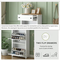 2 Flip Drawers Wood Grain Pattern Top Shoe Cabinet With Drawer, Free Standing Shoe Rack With Adjustable Panel For Hallway