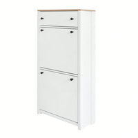 2 Flip Drawers Wood Grain Pattern Top Shoe Cabinet With Drawer, Free Standing Shoe Rack With Adjustable Panel For Hallway