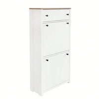 2 Flip Drawers Wood Grain Pattern Top Shoe Cabinet With Drawer, Free Standing Shoe Rack With Adjustable Panel For Hallway