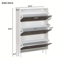 Narrow Shoe Cabinet with 3 Flip Drawers and Hooks Wood Grain Entryway Organizer Adjustable Free Standing Rack