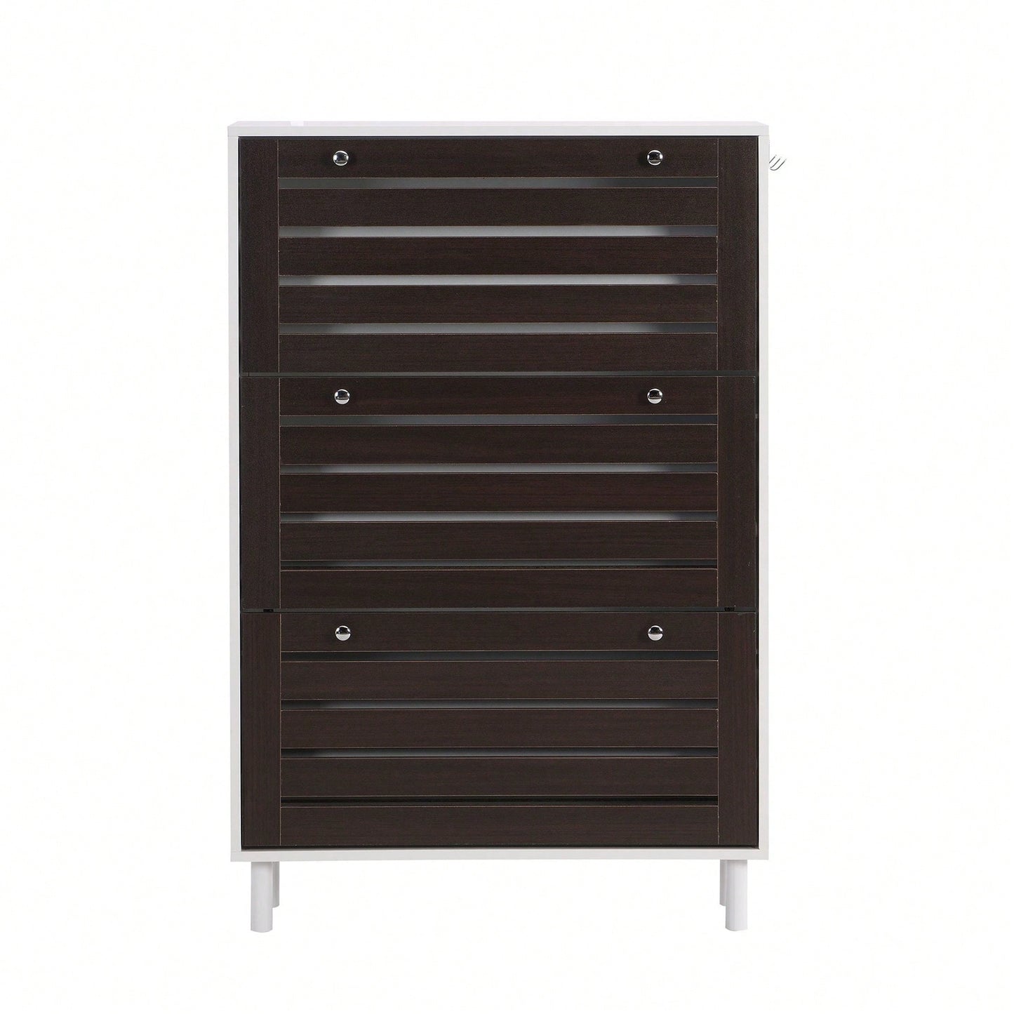 Narrow Shoe Cabinet with 3 Flip Drawers and Hooks Wood Grain Entryway Organizer Adjustable Free Standing Rack