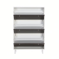 Narrow Shoe Cabinet with 3 Flip Drawers and Hooks Wood Grain Entryway Organizer Adjustable Free Standing Rack