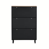 Narrow Shoe Cabinet with 3 Flip Drawers and Hooks Wood Grain Entryway Organizer Adjustable Free Standing Rack