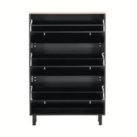 Narrow Shoe Cabinet with 3 Flip Drawers and Hooks Wood Grain Entryway Organizer Adjustable Free Standing Rack