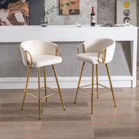 Set Of 2 Bar Stools,With Chrome Footrest And Base Velvet + Golden Leg Simple Bar Stool