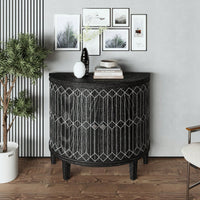 Modern Half-Moon Wooden Storage Cabinet with Two-Tier Shelves for Living Room Entryway and Dining Room