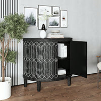 Modern Half-Moon Wooden Storage Cabinet with Two-Tier Shelves for Living Room Entryway and Dining Room